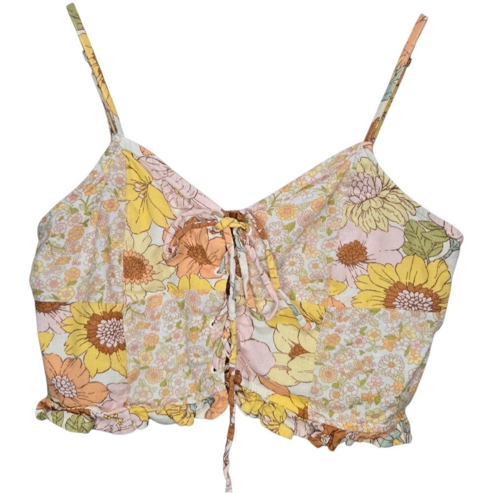 American Eagle Floral Patchwork Spaghetti Strap Crop Top